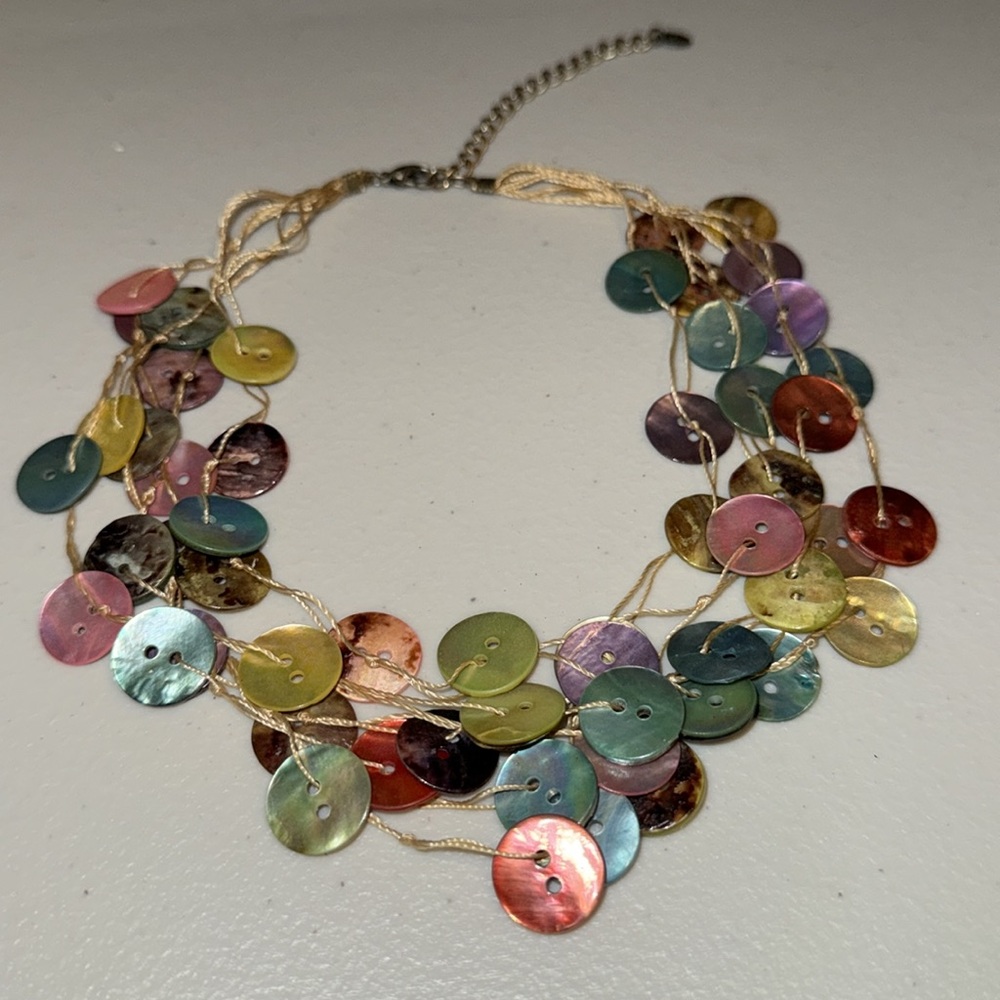 Multicolor Shell Disc Statement Necklace - image 2